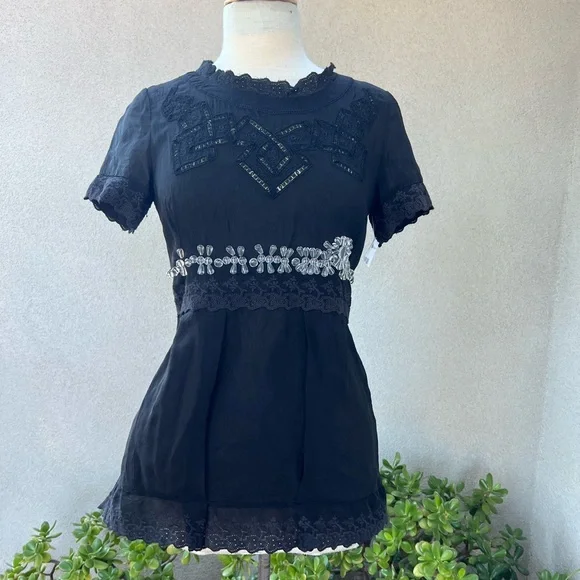 Johnny Was | Tops | Johnny Was Boho Black Sheer Top Lace Clear Beads Small  Nwt | Poshmark